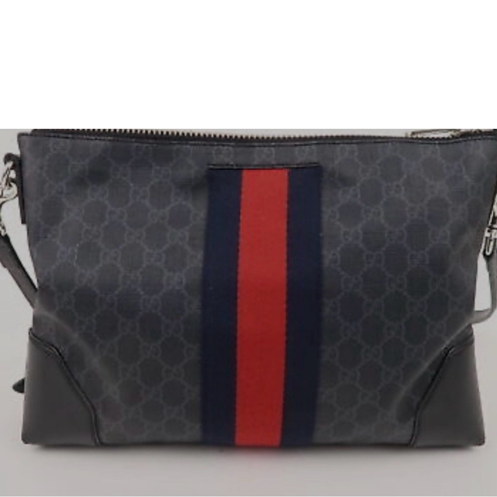 Gucci Black and Red Messenger Bag with Signature Stripe